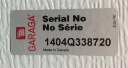 Numéro de série de votre porte de garage Garaga